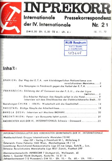 Umschlag, Inprekorr Nr. 21